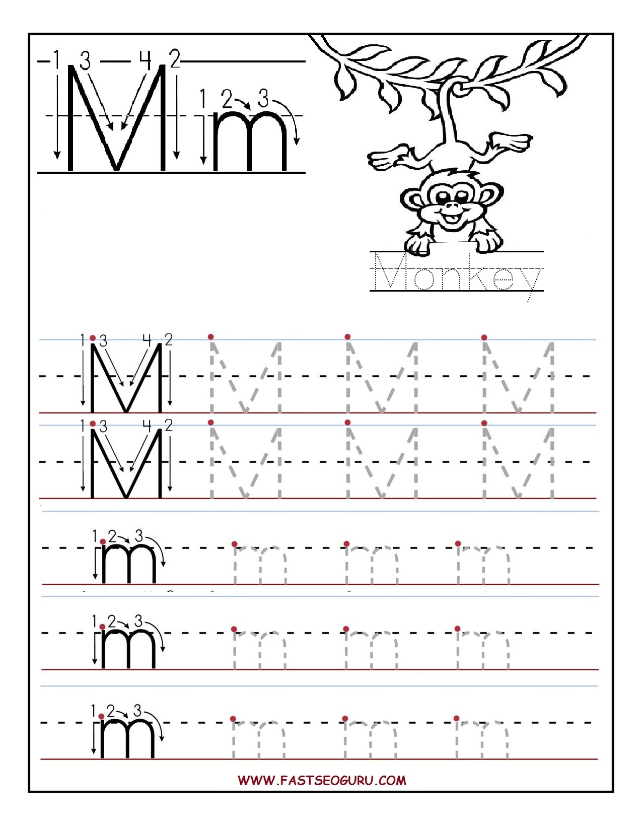 Letter M Tracing Worksheets Free